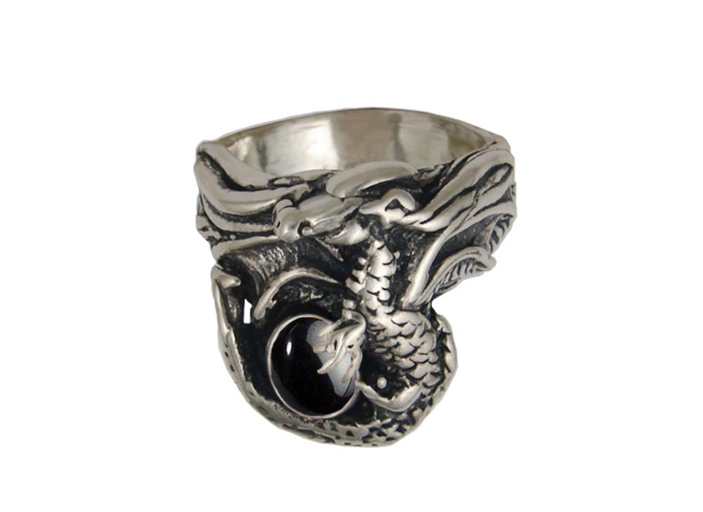 Sterling Silver Hematite Dragon Ring Size 9